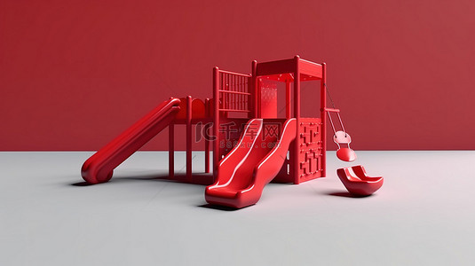 坐著的孩子背景图片_3D 渲染中儿童的等距游乐场对象单色红色椅子