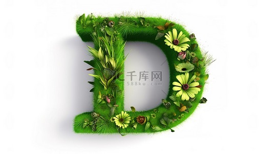 绿草和花 d 的 3d 渲染