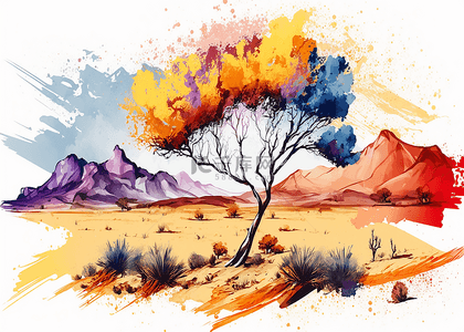 秋天沙漠水彩背景