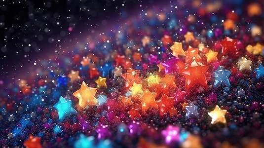 宇宙星空黑色背景图片_带有彩色发光星团的星空背景的 3D 渲染