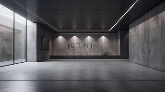 展厅墙背景图片_现代展厅以 3D 渲染，具有抽象的室内设计，具有时尚的混凝土墙背景和宽敞的空地板