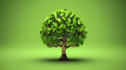 3d 渲染一棵树，其大脑状结构呈绿色
