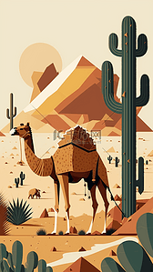 大太阳背景图片_沙漠绿洲骆驼背景