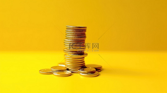 3d 浅黄色背景上的现金和硬币，级别 3
