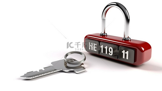 酒店钥匙和带高度编号的钥匙圈签到背景 3d 渲染白色