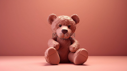 棕色玩具背景图片_带有 3d 渲染的棕色泰迪熊的粉红色背景