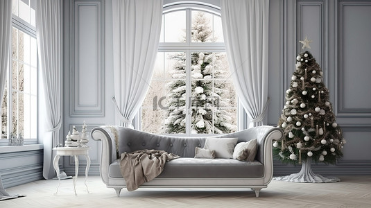 喜庆客厅背景图片_为圣诞节装饰的喜庆客厅以 3d 渲染