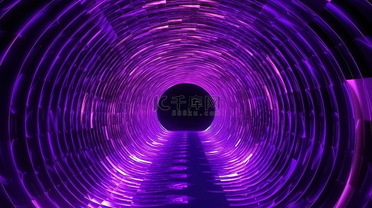 紫色背景上的未来派 3D 门户动态线框隧道