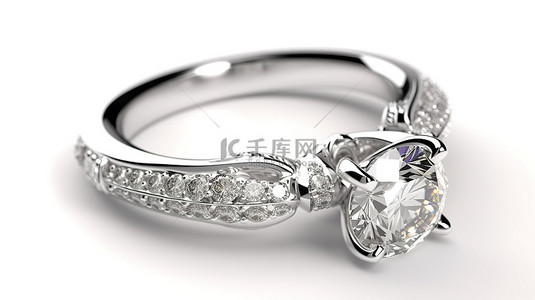 奢华婚礼背景背景图片_白色背景上特写的钻石戒指的精美 3D 渲染