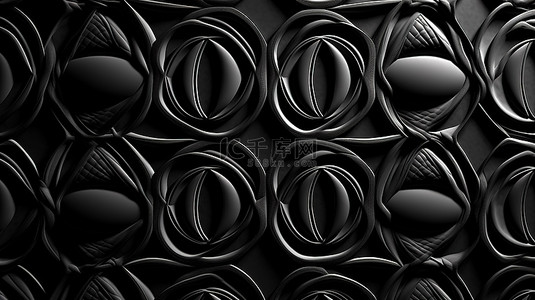 黑的花背景图片_黑墙上无缝 3D 渲染的花形现代椭圆形图案面料