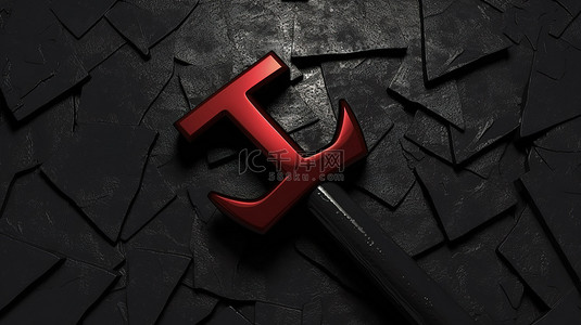 镰刀锤子背景图片_黑色金属矩阵背景与 3D 渲染的锤子和镰刀符号
