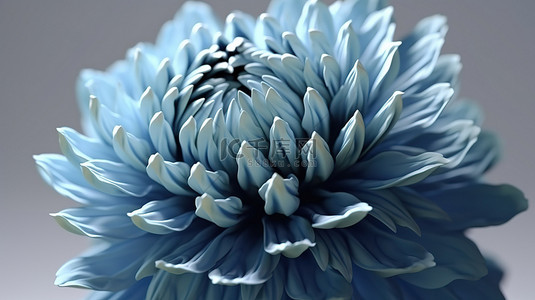 复古蓝色花背景图片_蓝色牡丹或菊花令人惊叹的盛开花朵的特写 3D 插图