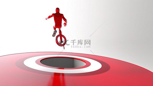 努力的背景背景图片_3d 人从跳板跳到白色背景的红色目标板上