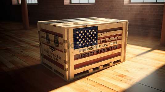 美国制造的进出口木箱的 3D 插图