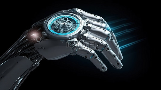 手表人背景图片_由机器人手握住的 3d 渲染时钟计时器