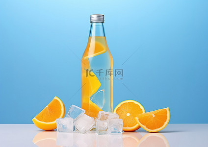 柠檬冰茶背景图片_一瓶加冰块的茶，旁边放一个柠檬