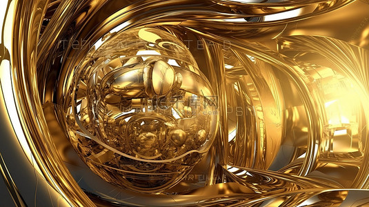 3D 渲染中的金色未来派抽象背景数字艺术