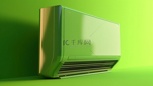 空调背景背景图片_绿色背景空调的 3d 插图
