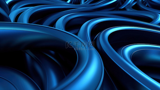 抽象 3D 渲染中的简约蓝色管道弯曲曲线