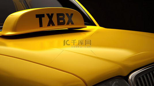 交通工具符号背景图片_出租车标志 3D 与充满活力的黄色色调