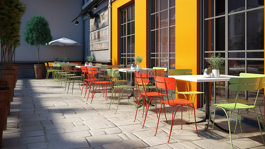 3d 渲染的咖啡馆露台，银行卡剪辑路径可用