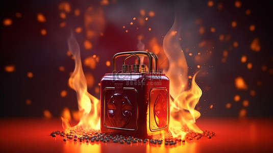 3d 渲染红色汽油罐与火和烟雾说明价格上涨