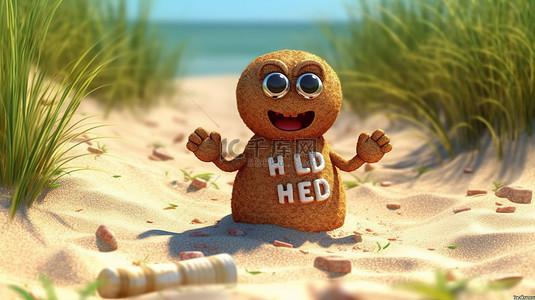 欢迎来到夏日天堂 3D 海滩插画