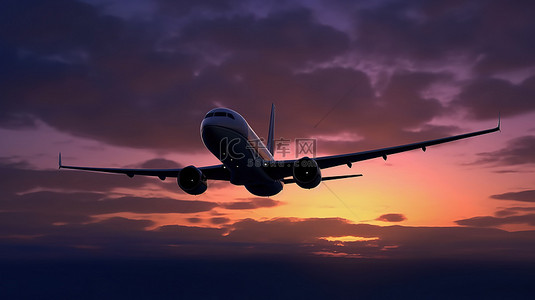 天空运输背景图片_黄昏的天空背景与飞机的 3d 轮廓
