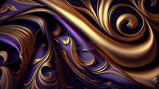 绸带标题背景图片_丝绸紫色金色纹样背景