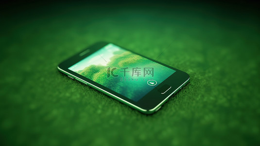 绿色背景与手机和数字平板电脑的 3D 渲染