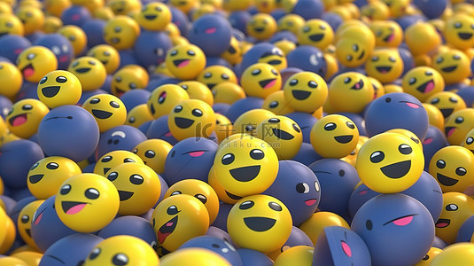 3D 渲染的社交媒体气球符号，具有 Facebook 反应表情符号和图标图案