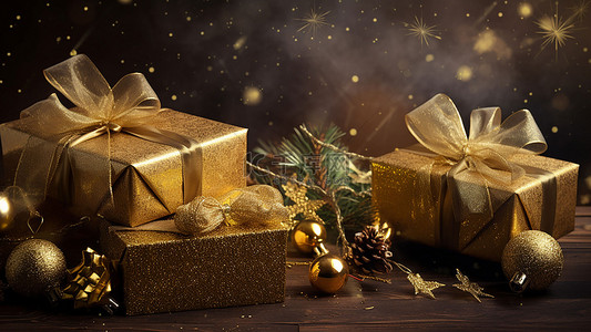 黄色礼物盒子背景图片_圣诞节礼品金色