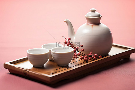 托盘中的传统中国茶壶，配有茶杯