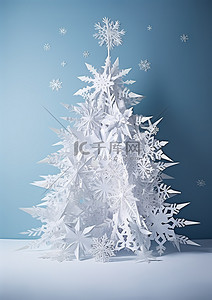 白色圣诞树背景图片_由白色纸雪花制成的圣诞树
