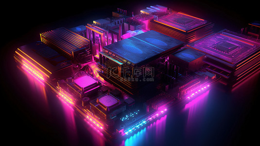电子发光数字背景图片_视频游戏挖矿区闪烁着霓虹灯和闪闪发光的 3D 渲染