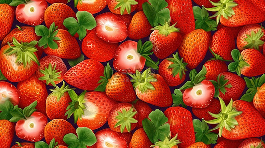 抽象水果背景图片_3d 渲染无缝草莓图案