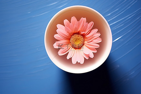 一杯茶，里面有一朵粉红色的花