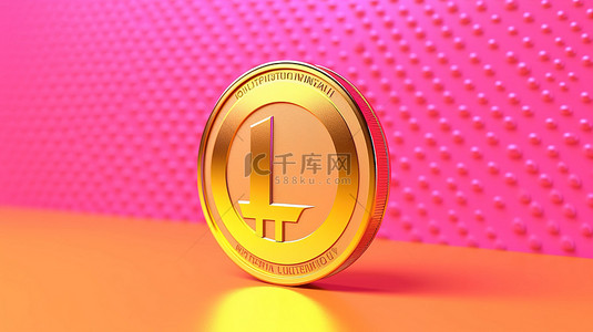 金融背景图片_闪亮的莱特币 3D 金币，粉红色反射背景