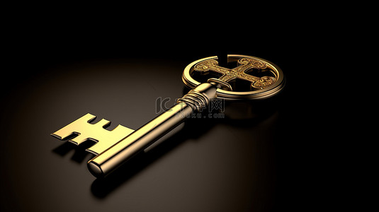 深色金属背景上希望金钥匙的 3D 渲染