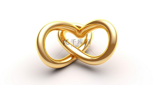 情侣白色背景图片_白色背景上金结婚戒指的 3D 渲染心形链接