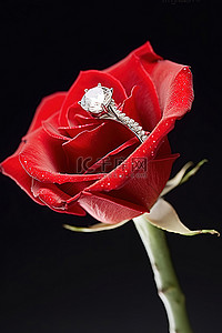 订婚戒指坐落在玫瑰之上