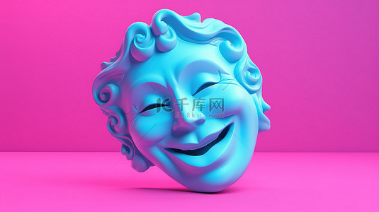 双色调蓝色喜剧面具和粉红色戏剧怪诞面具 3d 渲染