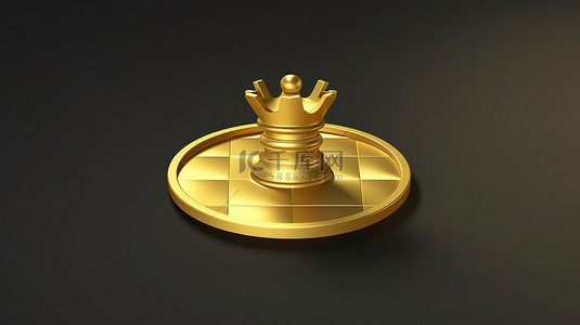 标志性的国际象棋皇后在哑光金板上闪烁着皇后的金色符号，以 3D 渲染供社交媒体使用