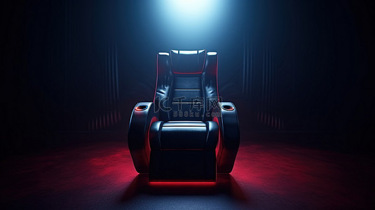 空电影院座位的 3D 渲染，椅子和剧院处于焦点