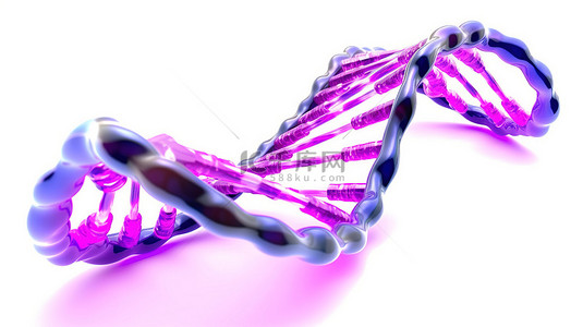 白色背景上孤立的紫色螺旋 DNA 的 3D 插图渲染