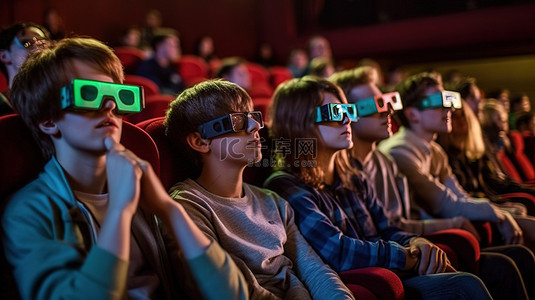 一群年轻人在舒适的家中享受最新的 3D 电影