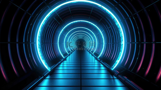 坚韧而抽象的 3D 渲染霓虹灯隧道，分层具有纹理垃圾效果