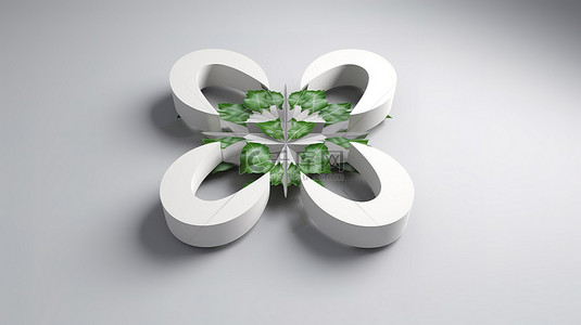 圣帕特里克节偶然的白色交叉三叶草叶的 3D 渲染