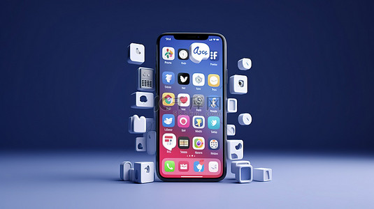 电话标志背景图片_蓝色背景下 facebook 和电话徽标样机的 3d 渲染