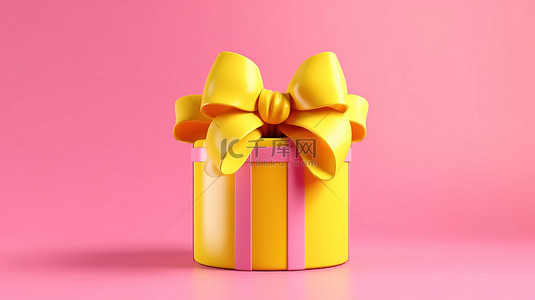 庆祝通过背景图片_粉红色背景，带礼品盒和蝴蝶结，通过 3D 渲染增强